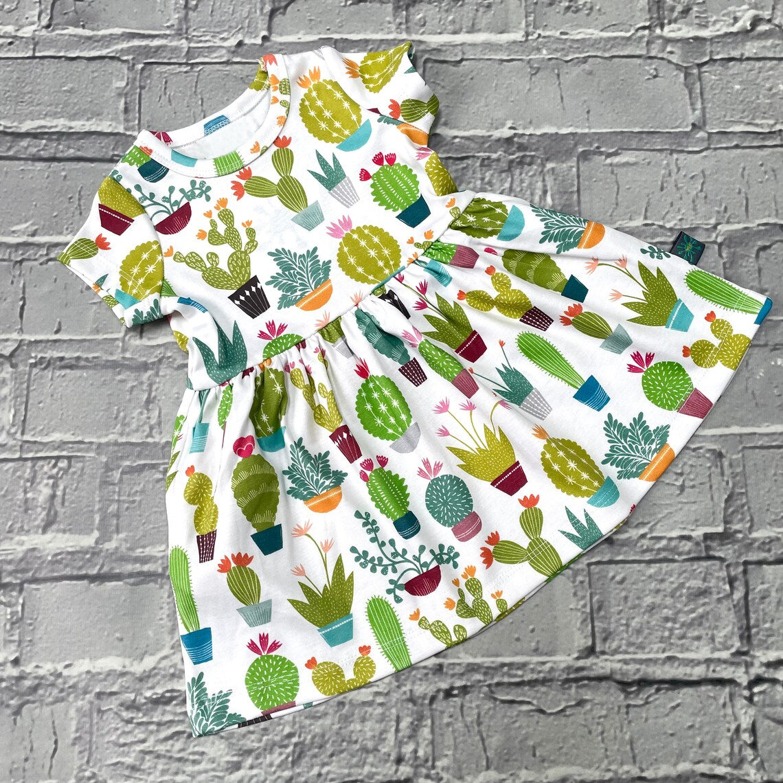 Western cactus baby girls short sleeve dress preorder