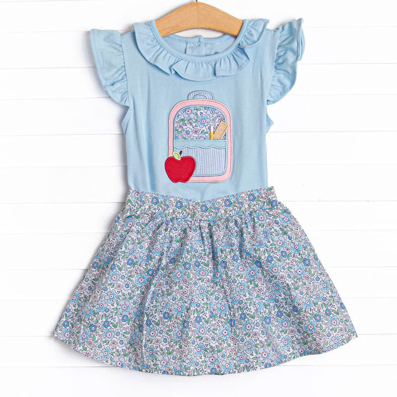 Back to school apple design kids girls floral dress preorder