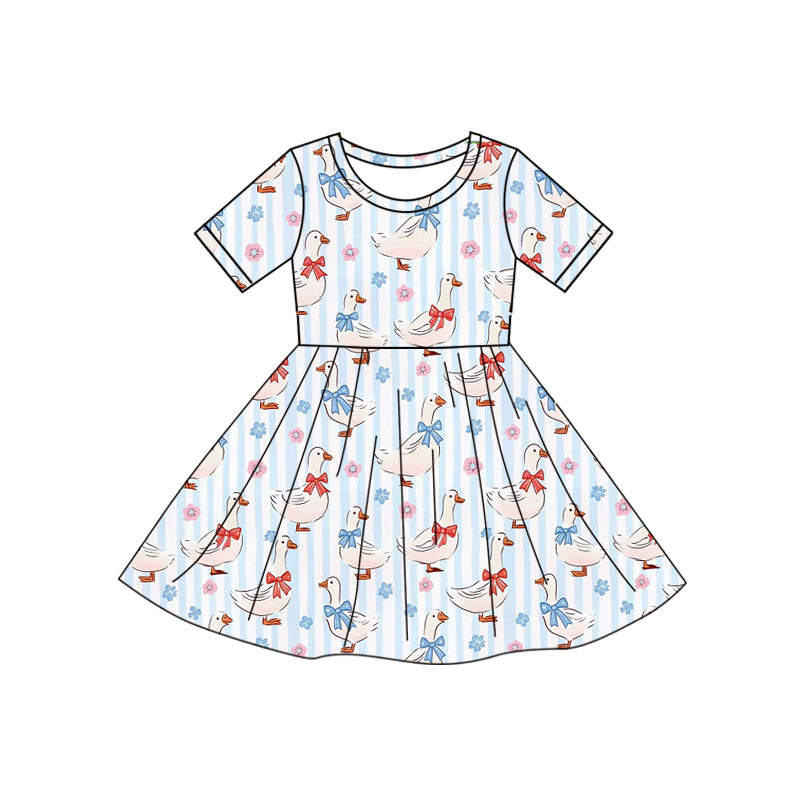 Goose flowers print girls short sleeve dress preorder
