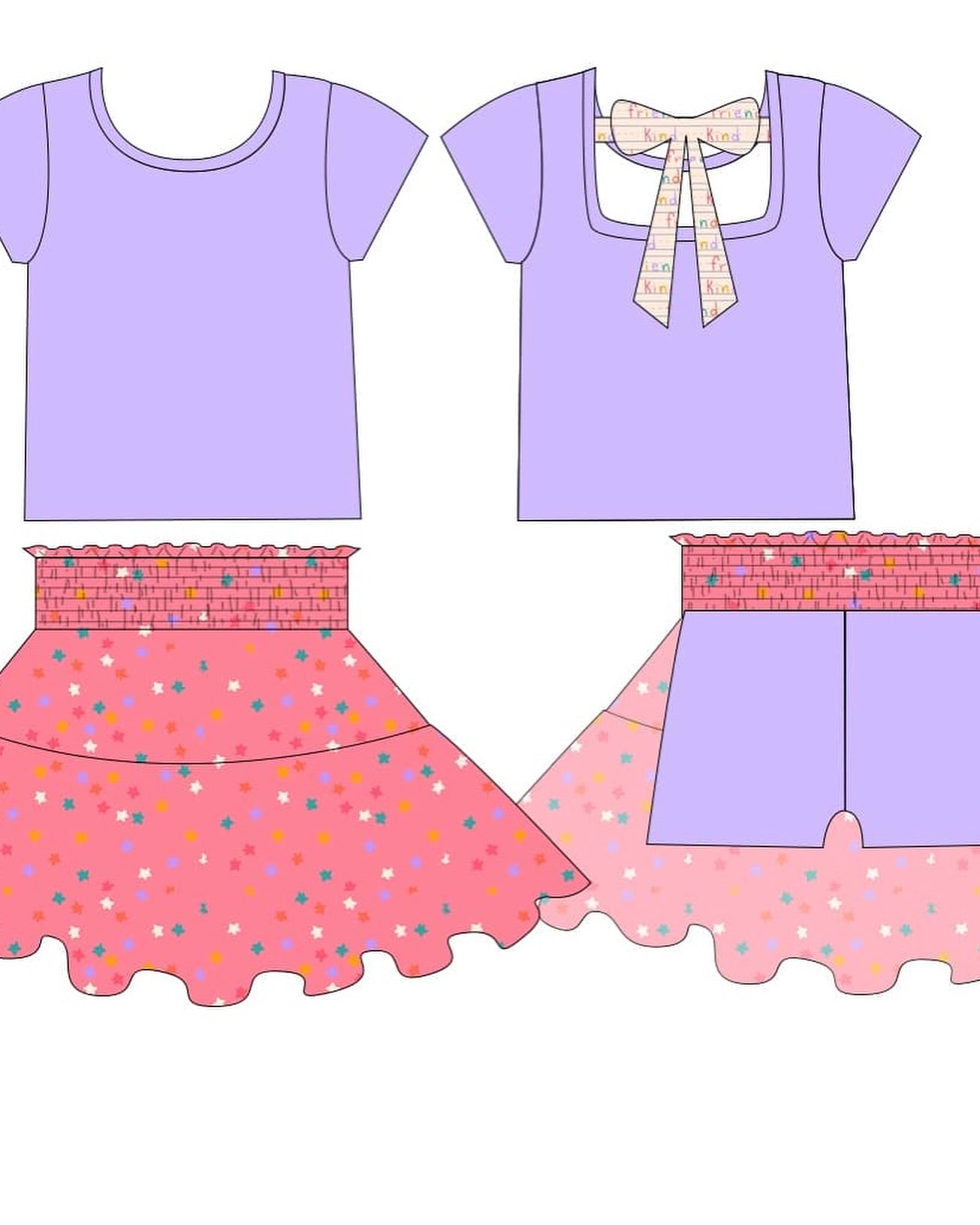 Lavender top matching skirt girls summer outfit preorder