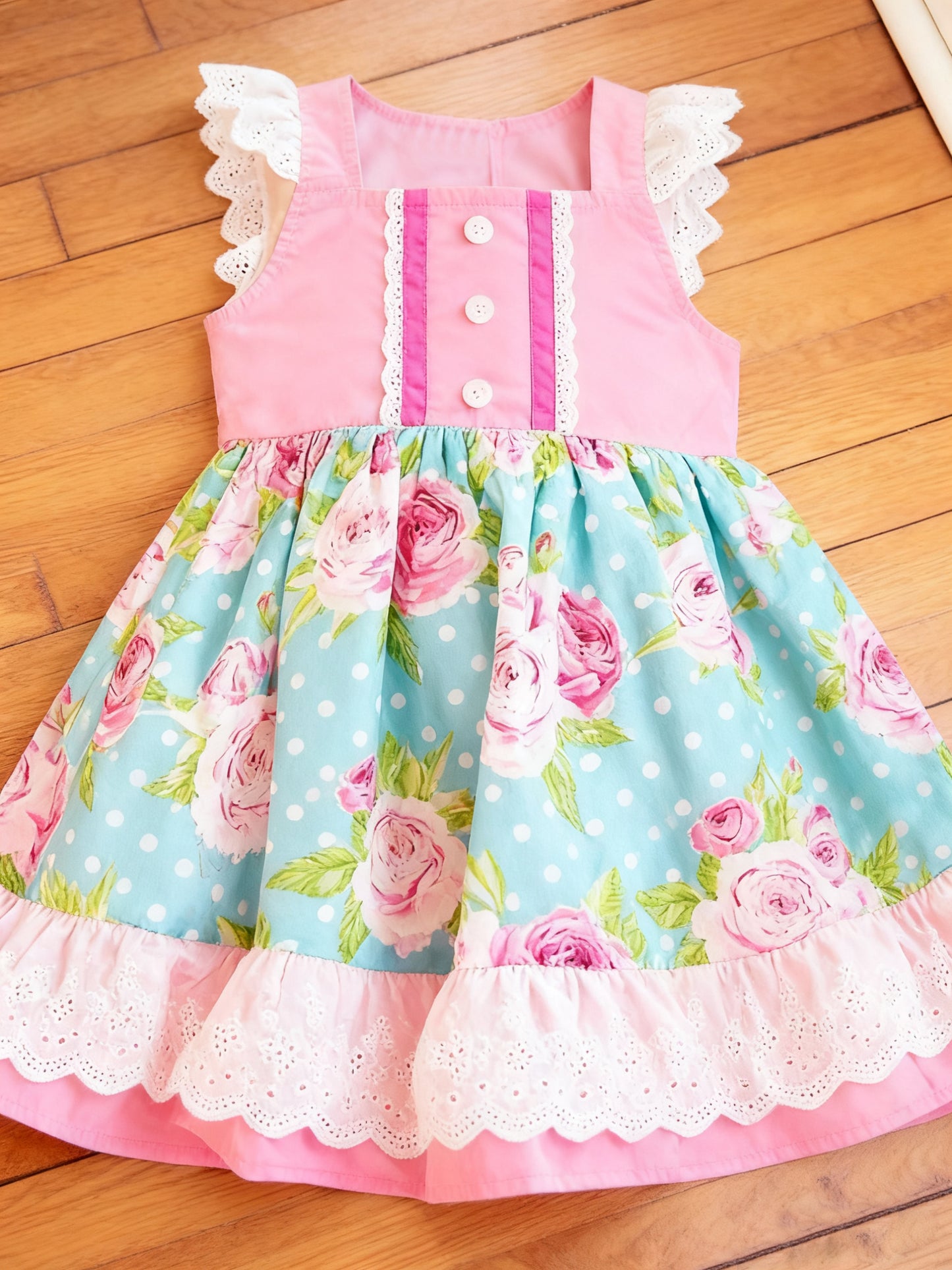 Pink flowers design girls summer dress preorder
