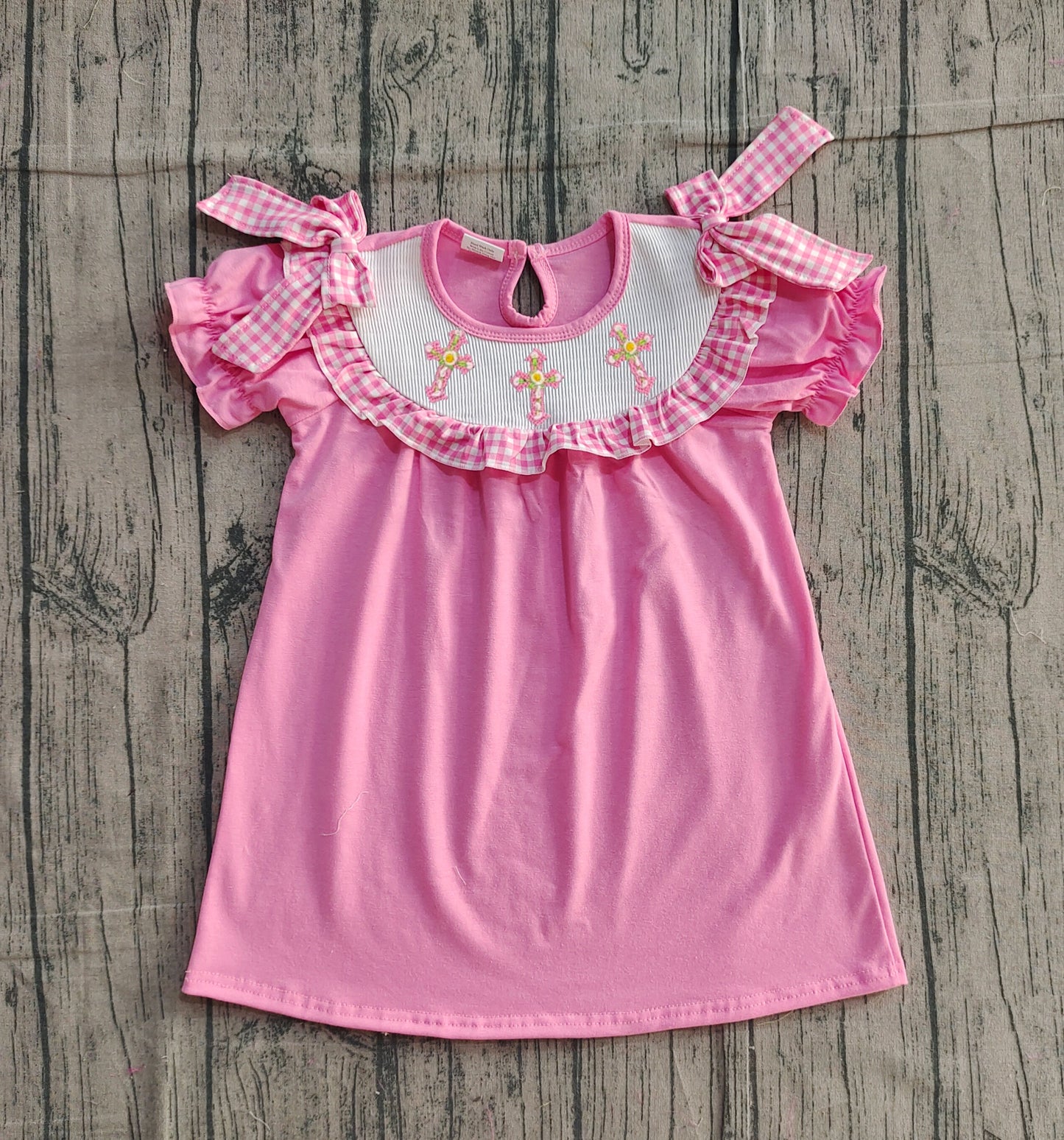 Easter cross girls short sleeve smocked dress preorder