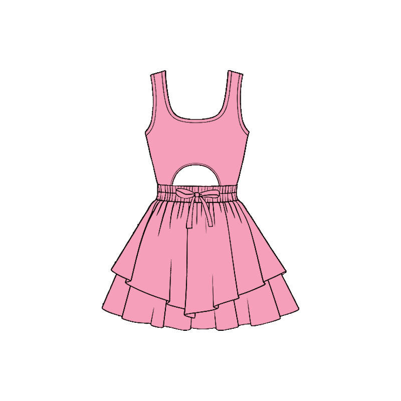 Dark pink color baby girls summer yoga dress preorder