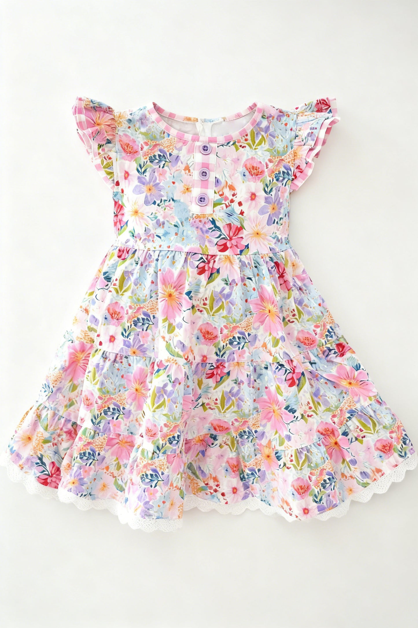 Flowers print girls short sleeve boutique dress preorder
