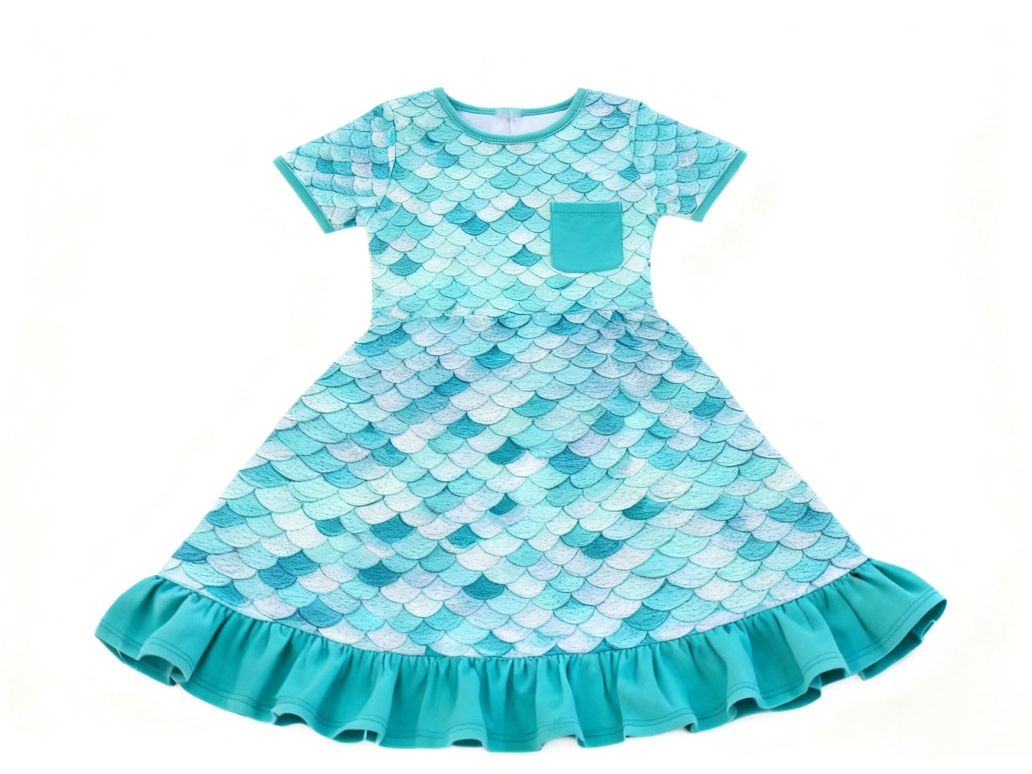 Mermaid print girls short sleeve boutique dress preorder