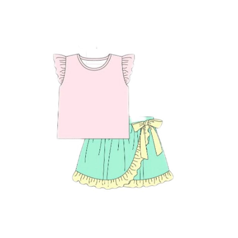 Pink top matching skirts girls summer outfit preorder
