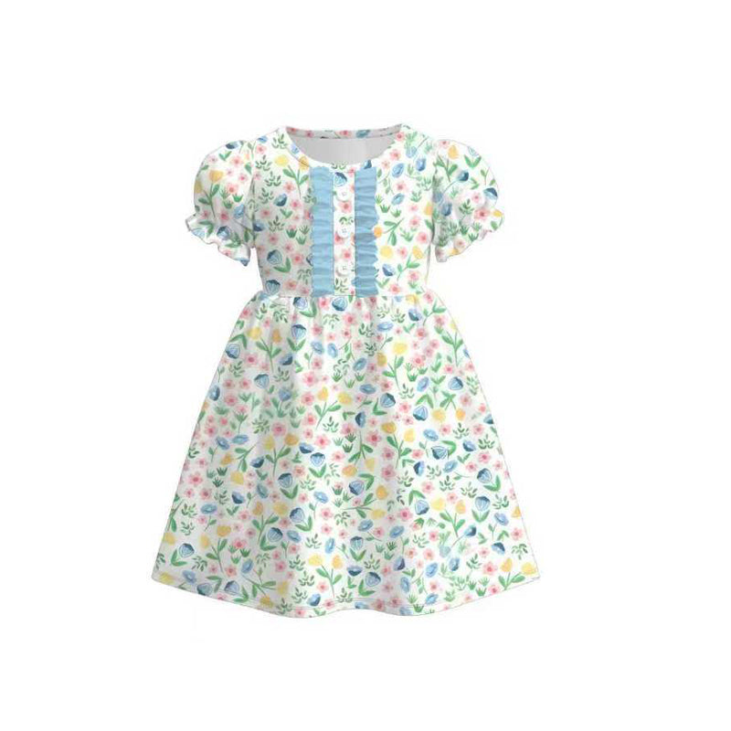 Pink blue floral design girls summer dress preorder