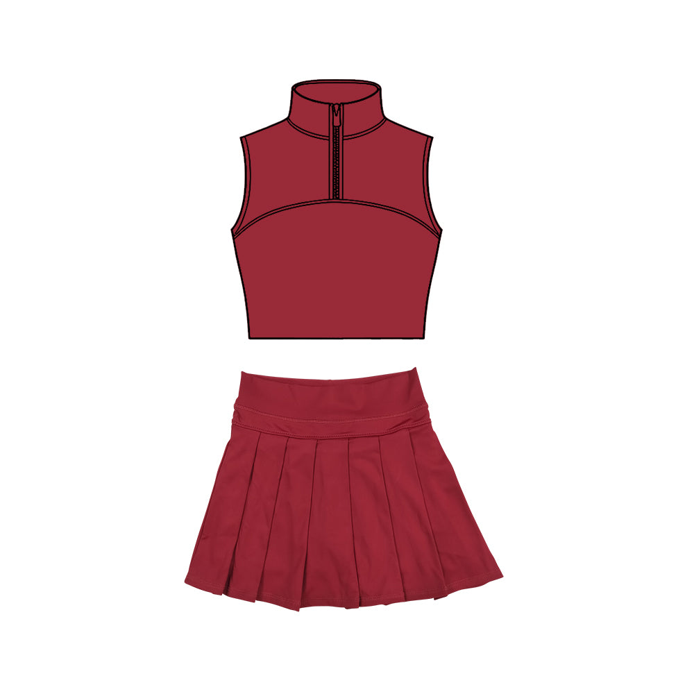 Maroon tank top matching skirt girls summer active wear outfit preorder