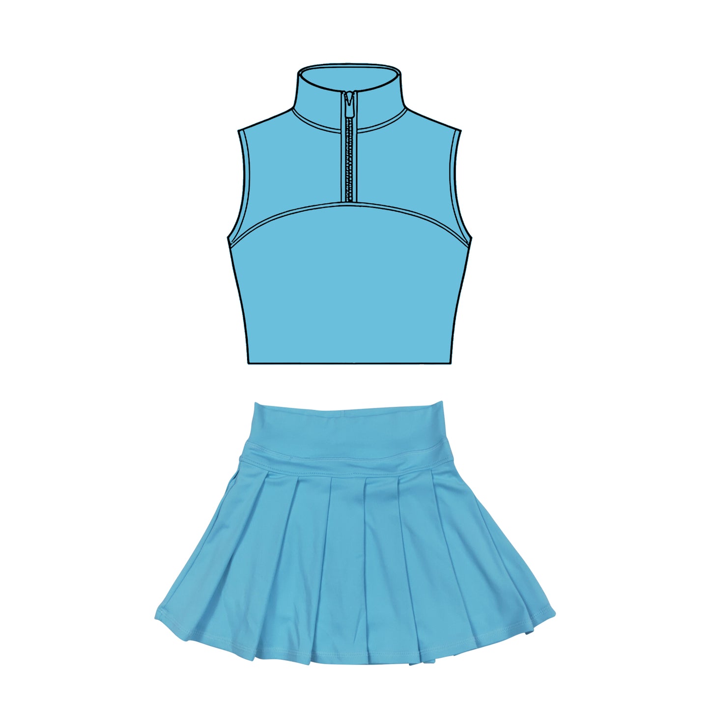 Light blue tank top matching skirt girls summer active wear yoga outfit preorder