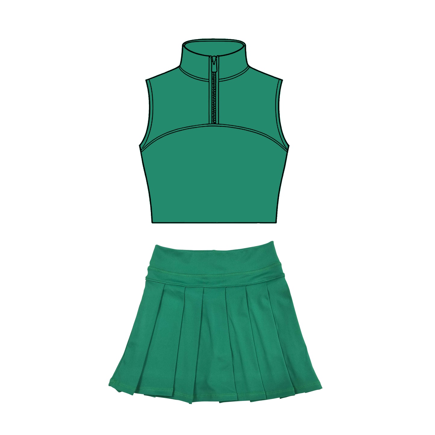 Green tank top matching skirt girls summer active wear yoga outfit preorder