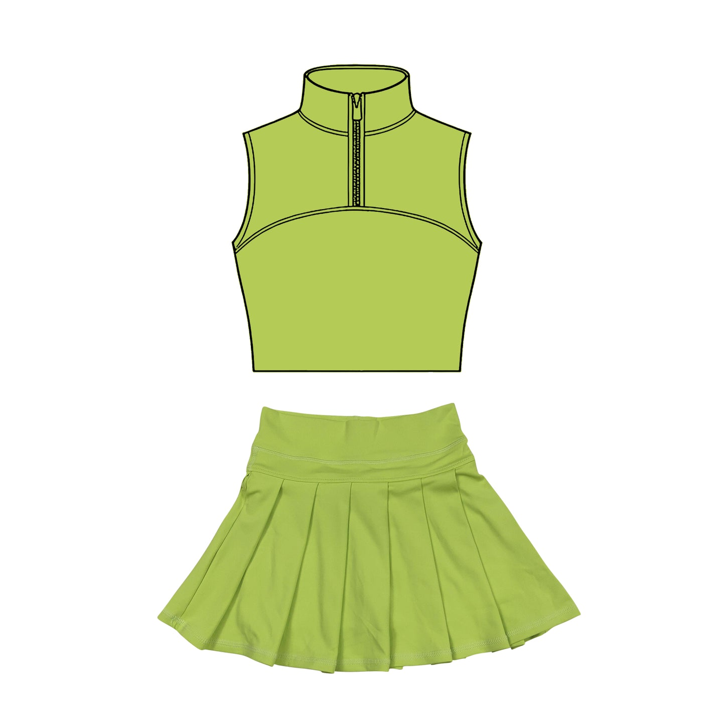 Lime green tank top matching skirt girls summer active wear yoga outfit preorder