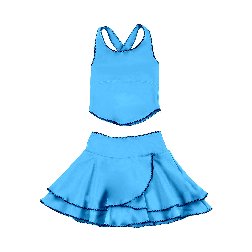 Blue tank top matching skirt girls summer active wear yoga outfit preorder