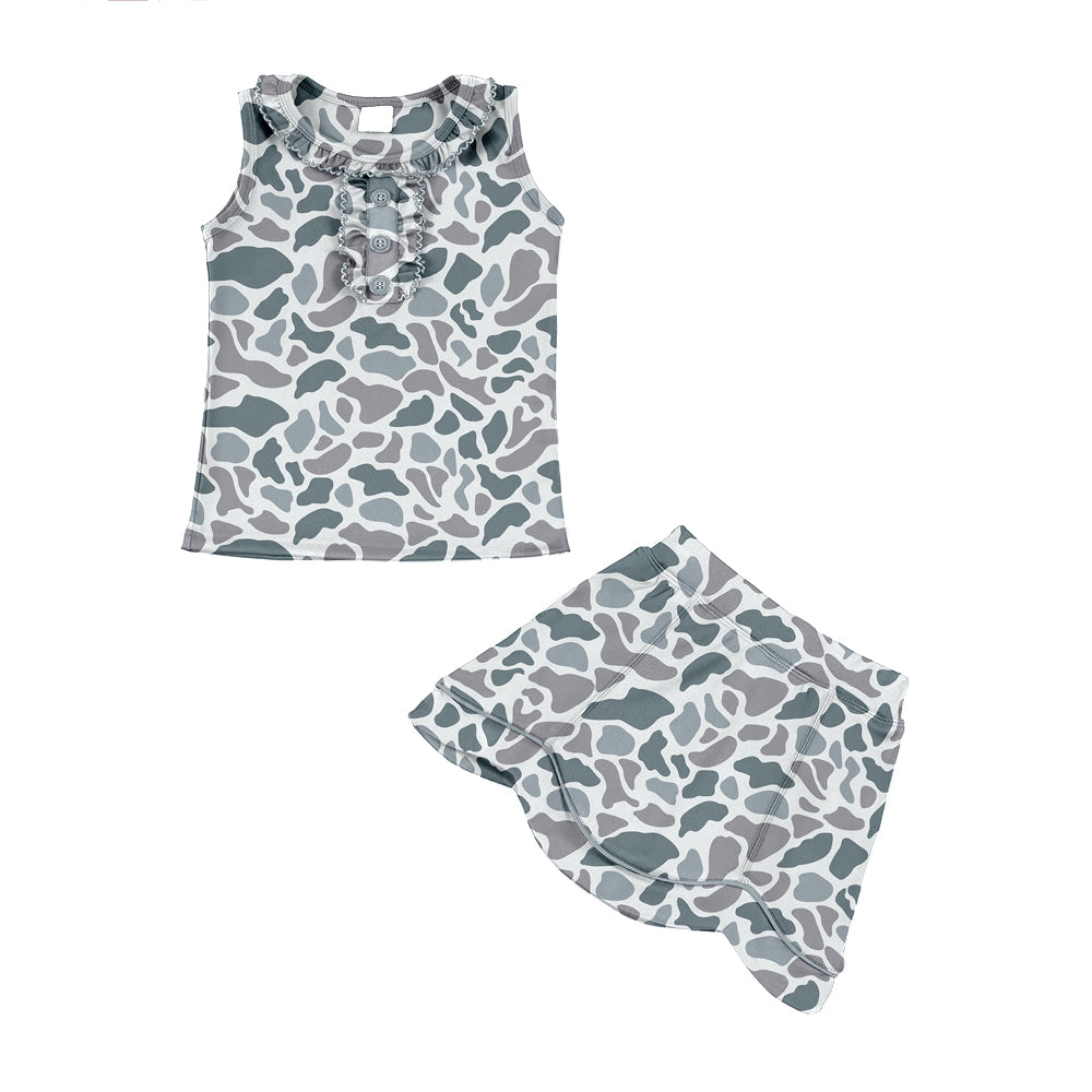 Light grey tank top matching skirt girls summer active wear yoga outfit preorder