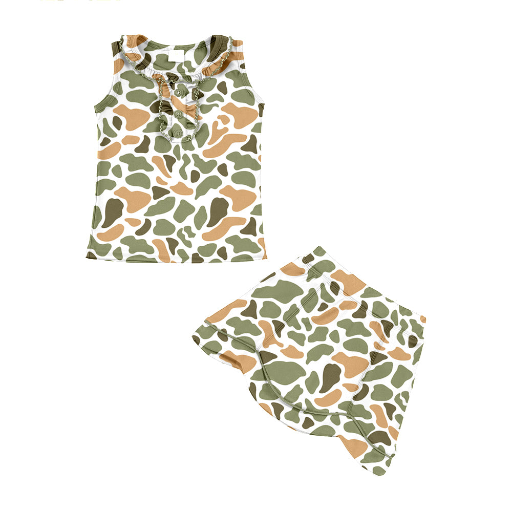 Orange green camo tank top matching skirt girls summer active wear yoga outfit preorder