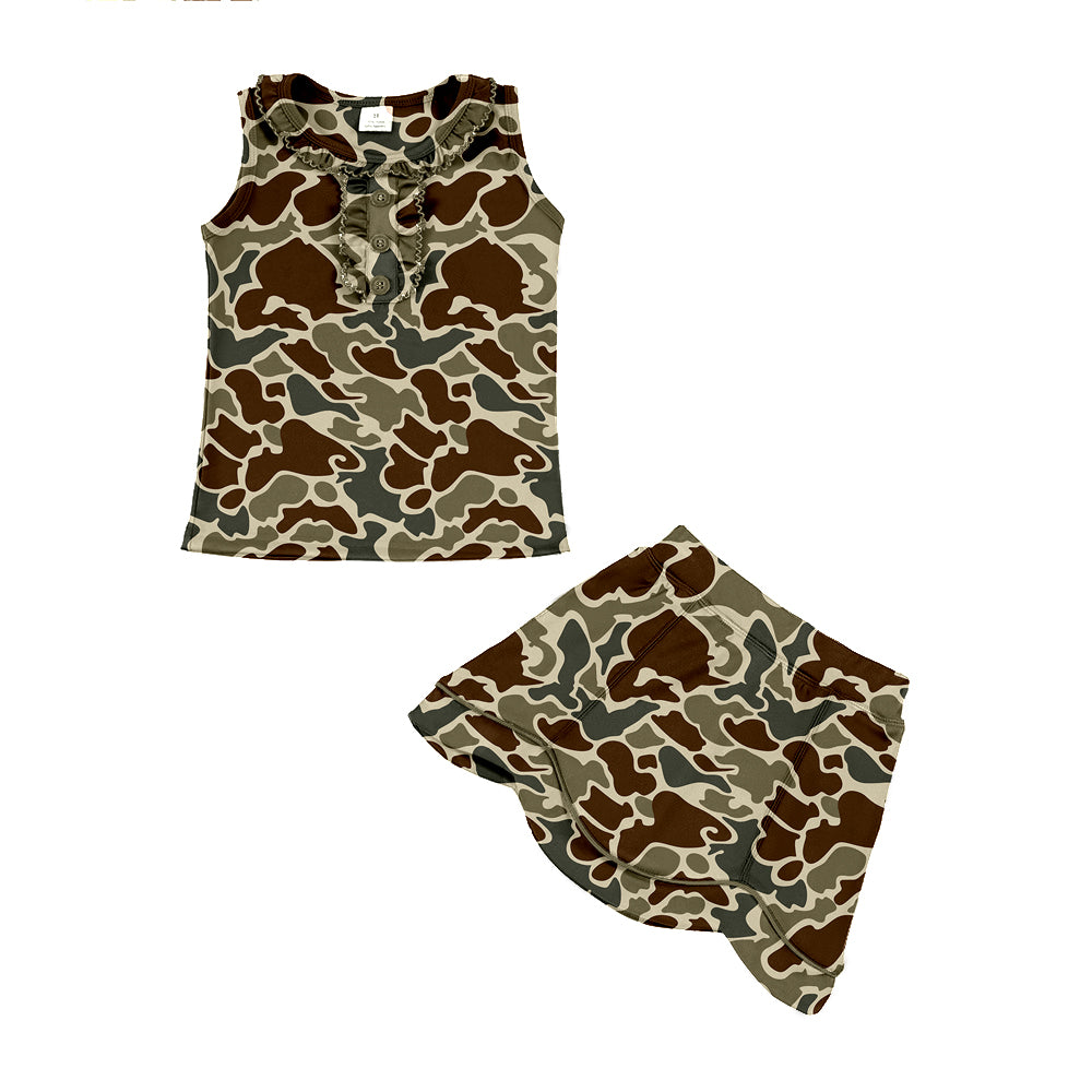 Brown camo tank top matching skirt girls summer active wear yoga outfit preorder