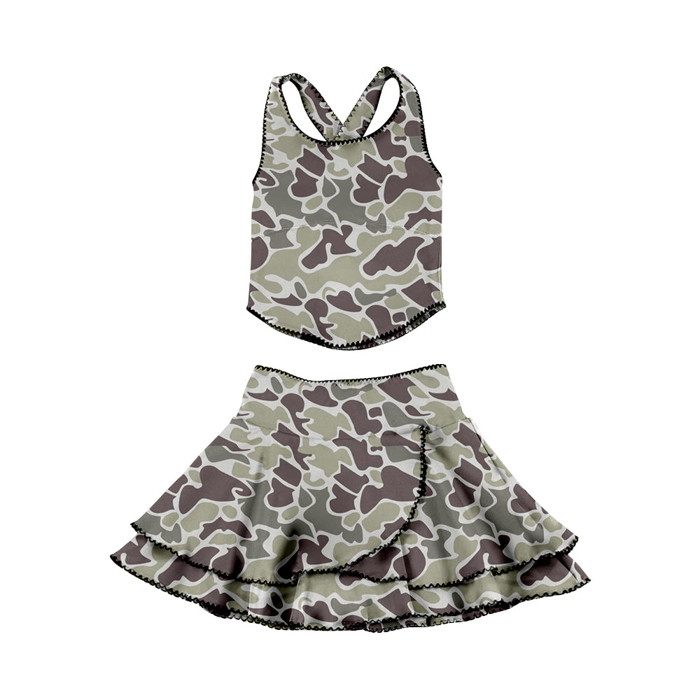 Dark grey camo halter top matching skirt girls summer active wear yoga outfit preorder