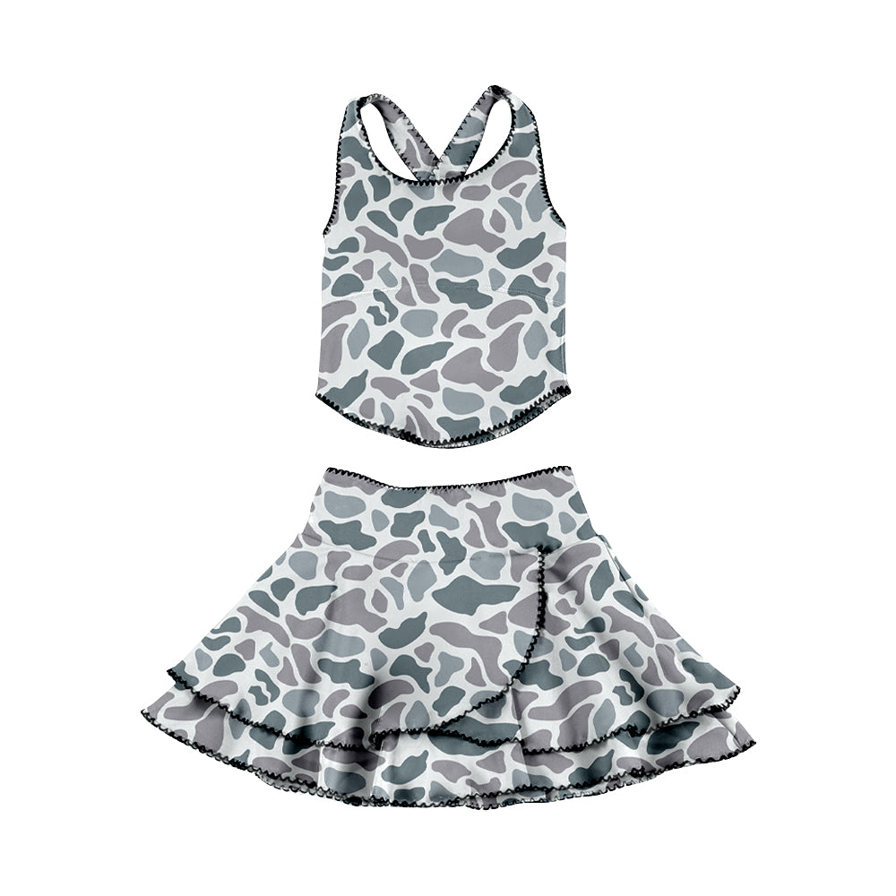 Light grey Camo halter top matching skirt girls summer active wear yoga outfit preorder