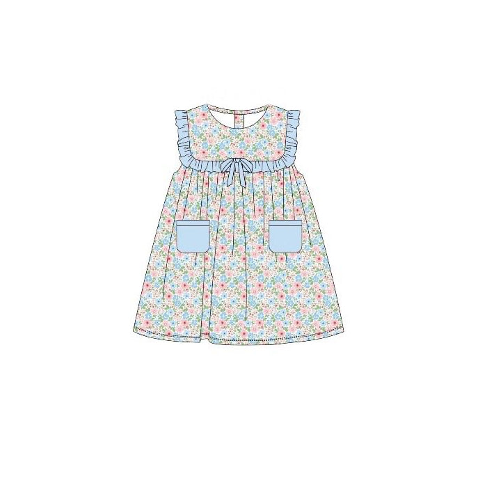 Pink blue flowers toddle baby girls dress preorder