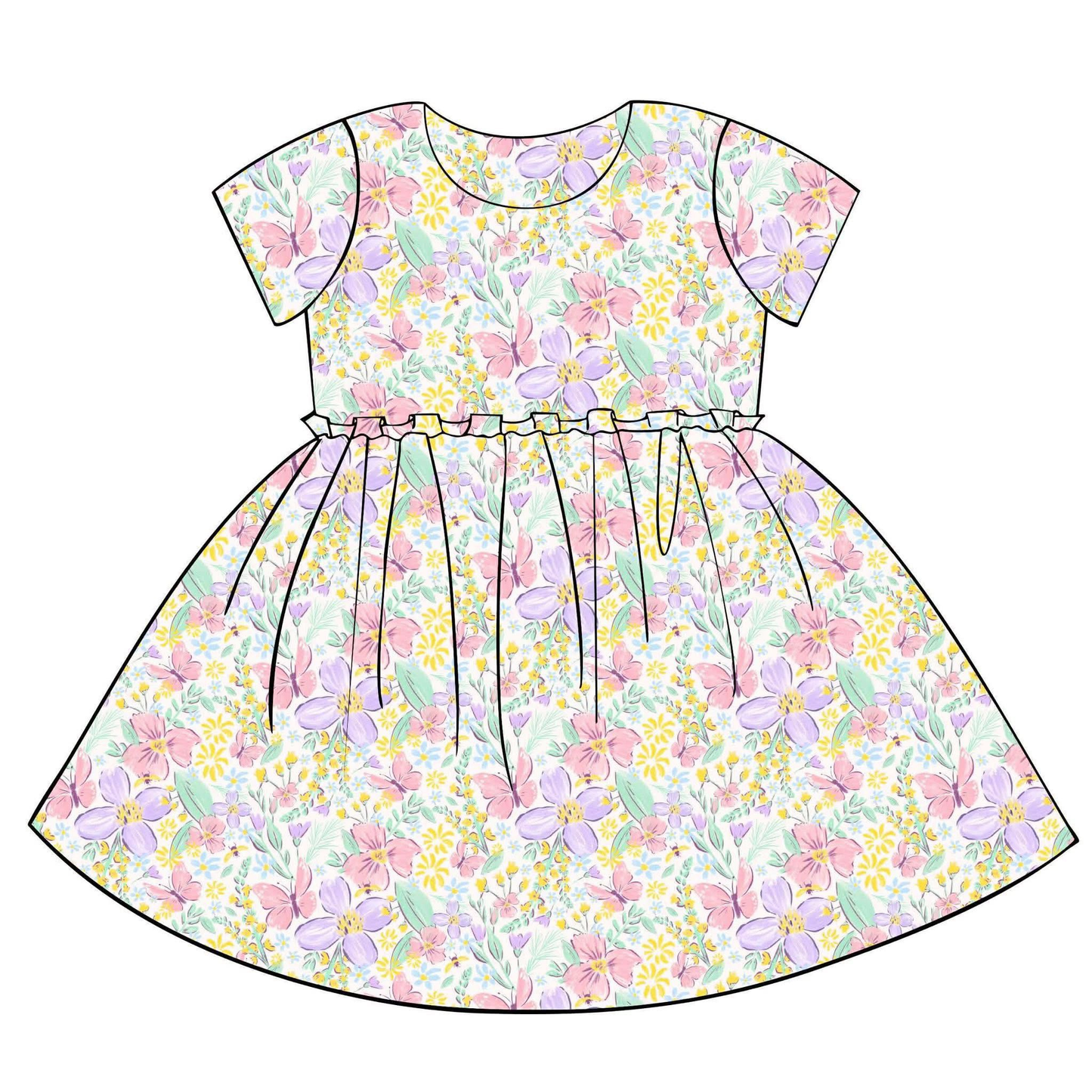 Pink yellow floral design toddle baby girls dress preorder