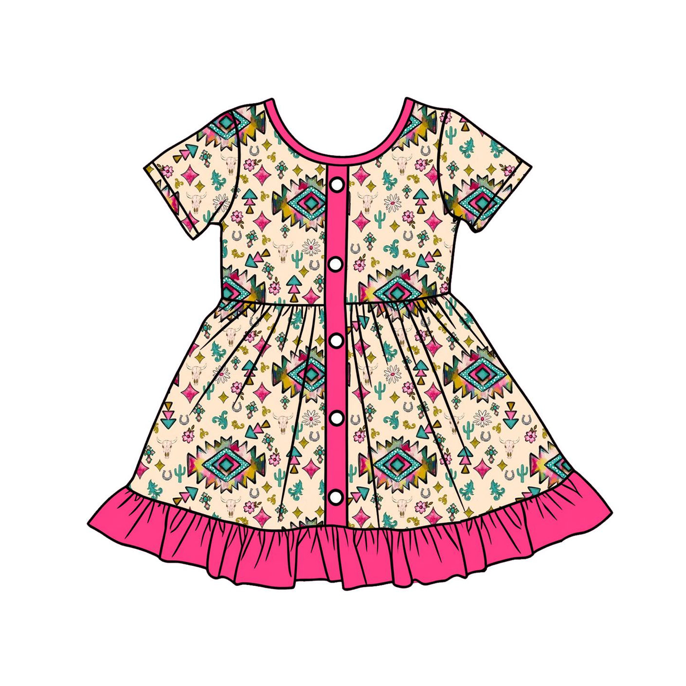 Western cactus design toddle baby girls dress preorder