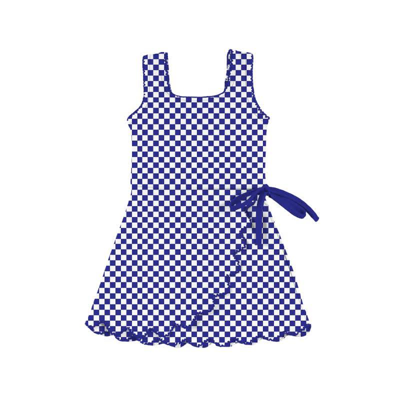 Blue plaid design toddle baby girls active wear yoga dress preorder