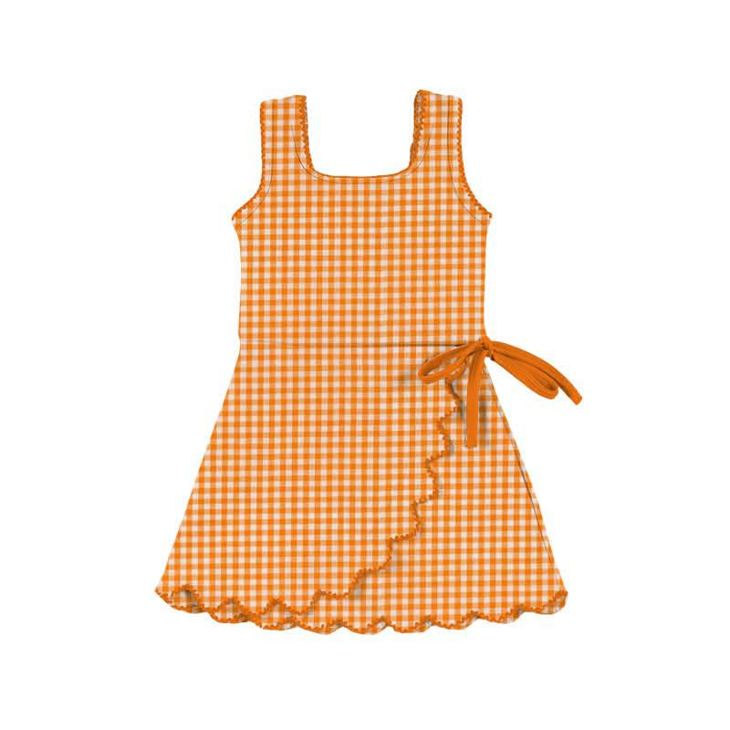 Orange plaid design toddle baby girls active wear yoga dress preorder