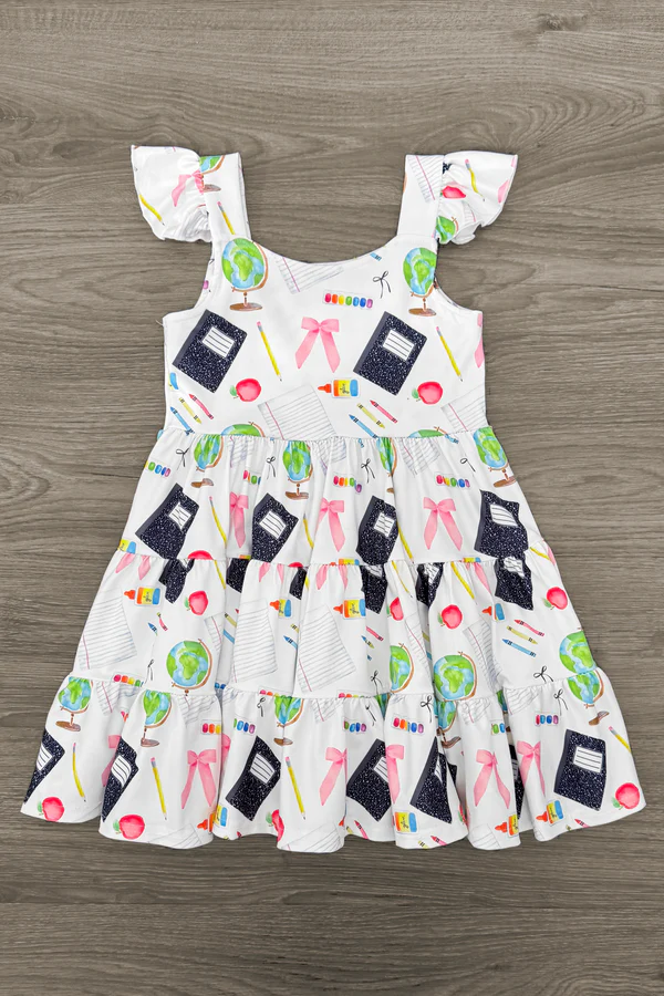 Girls back to school design short sleeve dress preorder