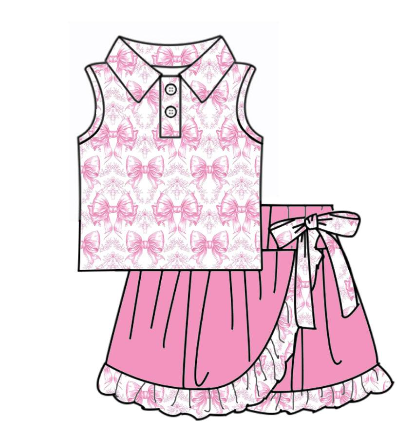 Pink bow tank top matching skirt girls active wear yoga outfit preorder