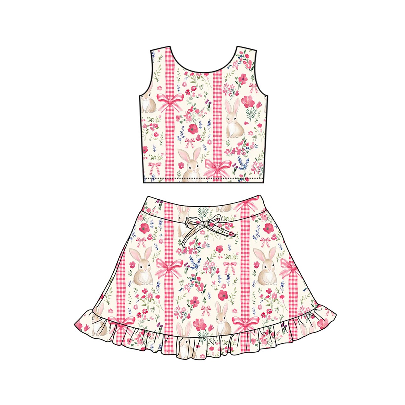 Easter bunny floral tank top matching skirt girls active wear yoga outfit preorder