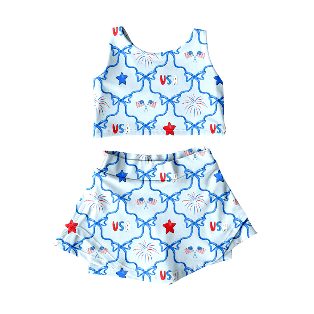 July 4th tank top matching skirt girls active wear yoga outfit preorder