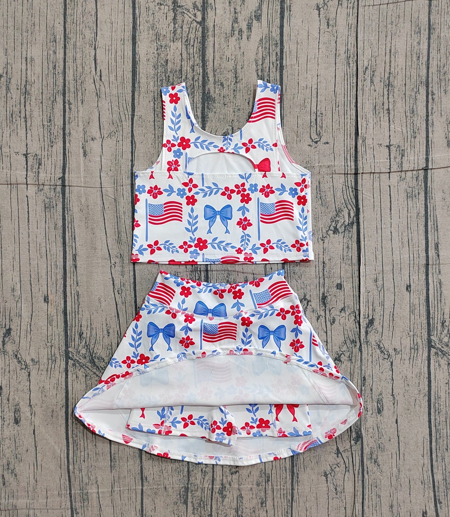 America flag design toddle baby girls active wear yoga skirt set preorder