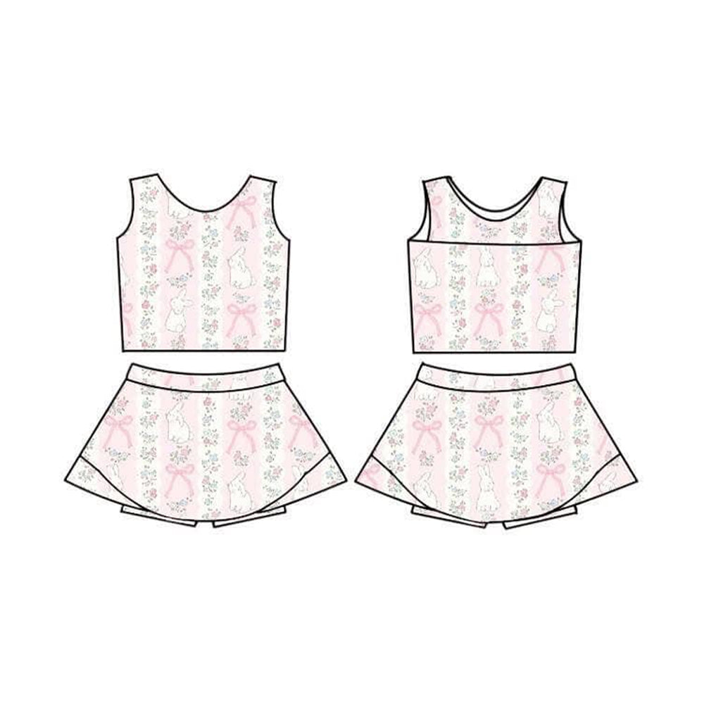 Easter bunny floral tank top matching skirt girls yoga outfit preorder