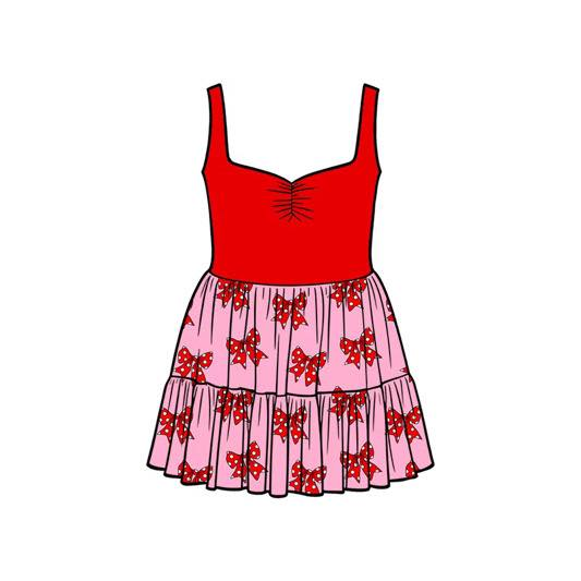 Red bow design toddle girls dress preorder