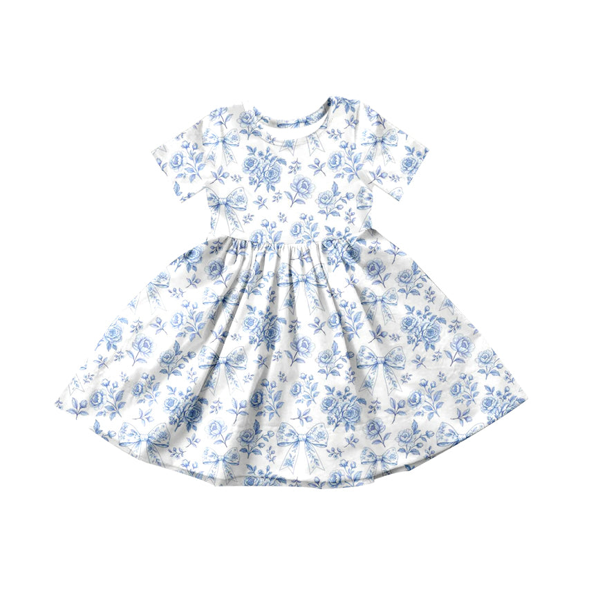 Blue flowers bow design girls summer dress preorder