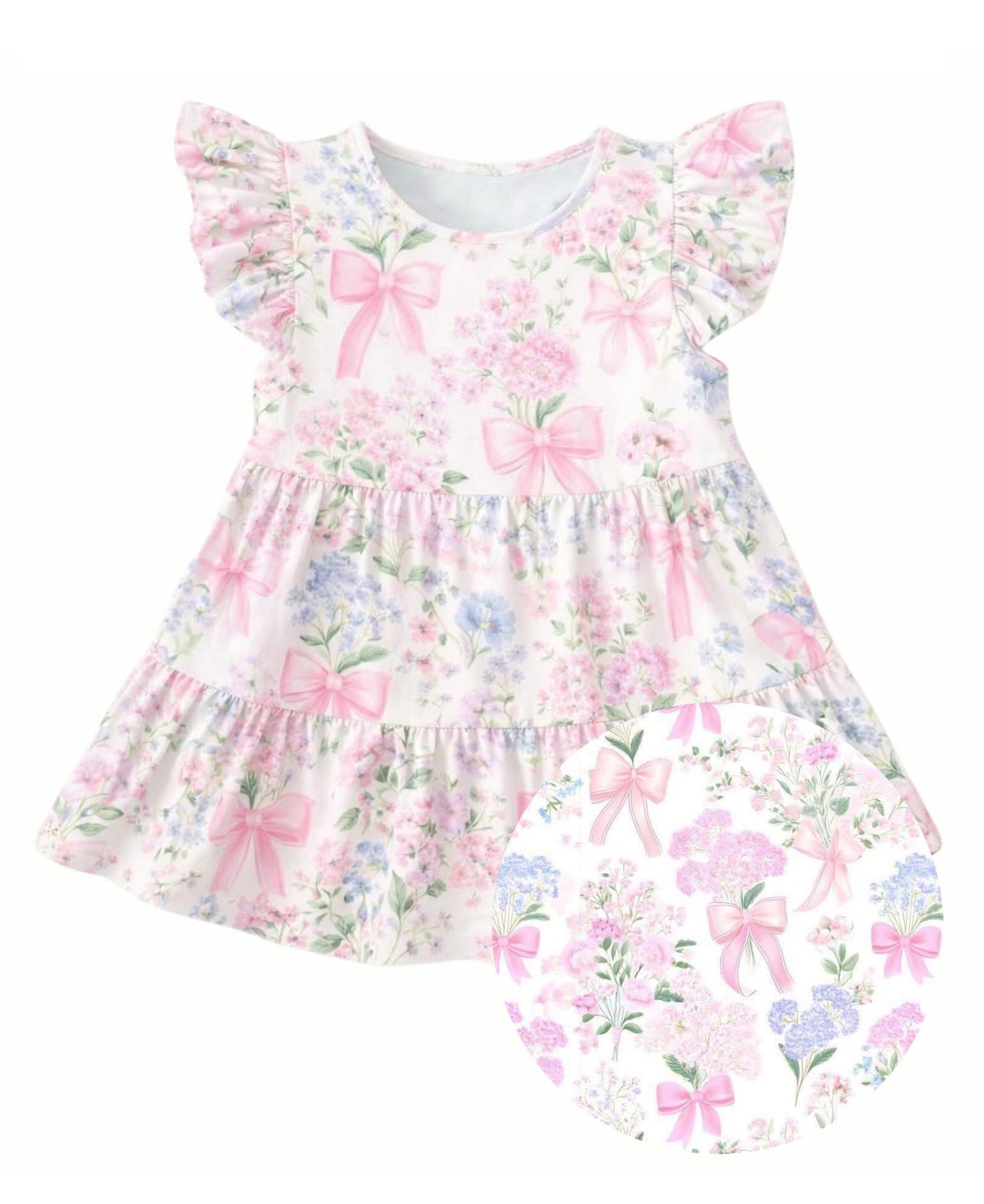 Pink flowers bow design girls summer dress preorder