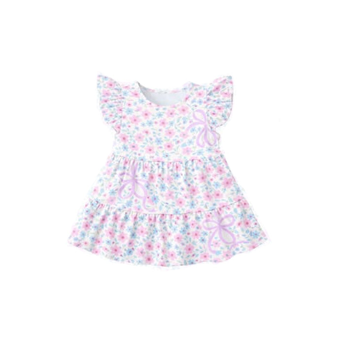 Pink flowers bow design girls summer dress preorder