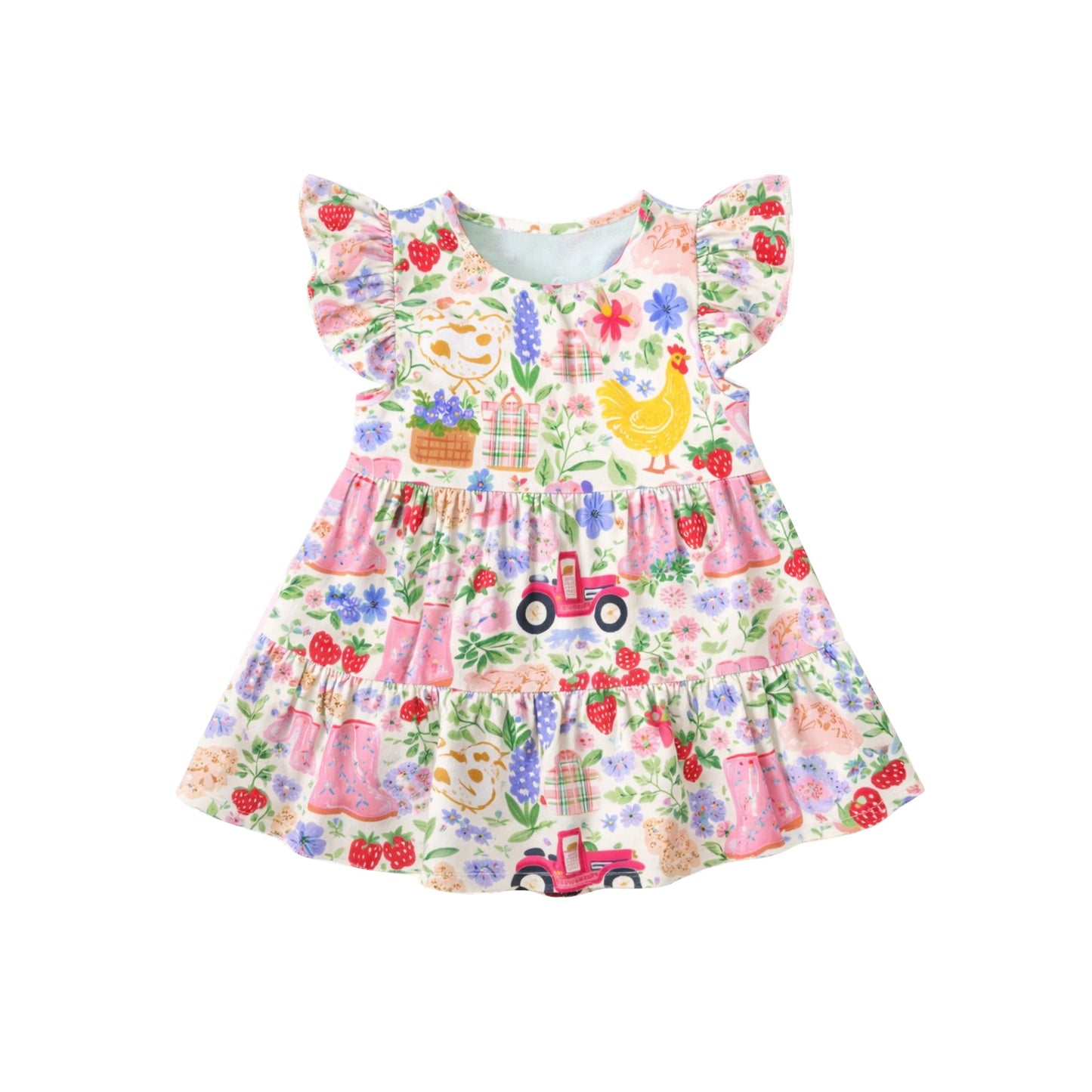 Farm animal chicken design girls summer dress preorder