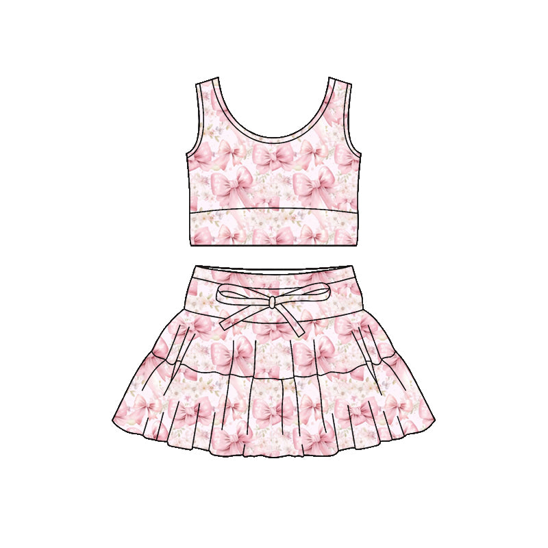 Pink bow tank top design girls summer active yoga outfit preorder
