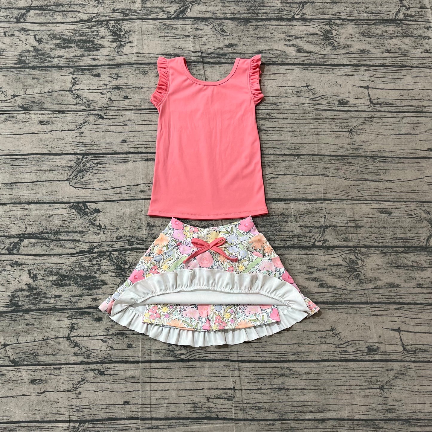Coral tank top matching yoga skirts girls active wear outfit preorder