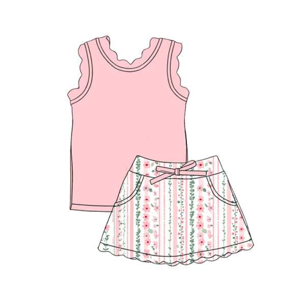 Pink tank top matching yoga skirts girls active wear outfit preorder