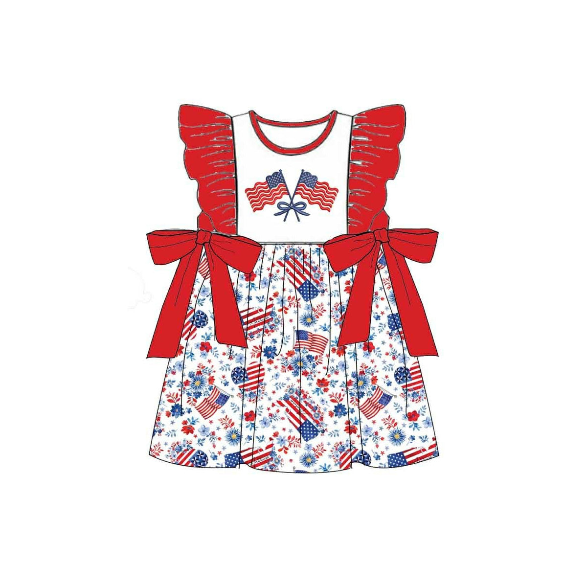 Toddle girls America flag July 4th design dress preorder