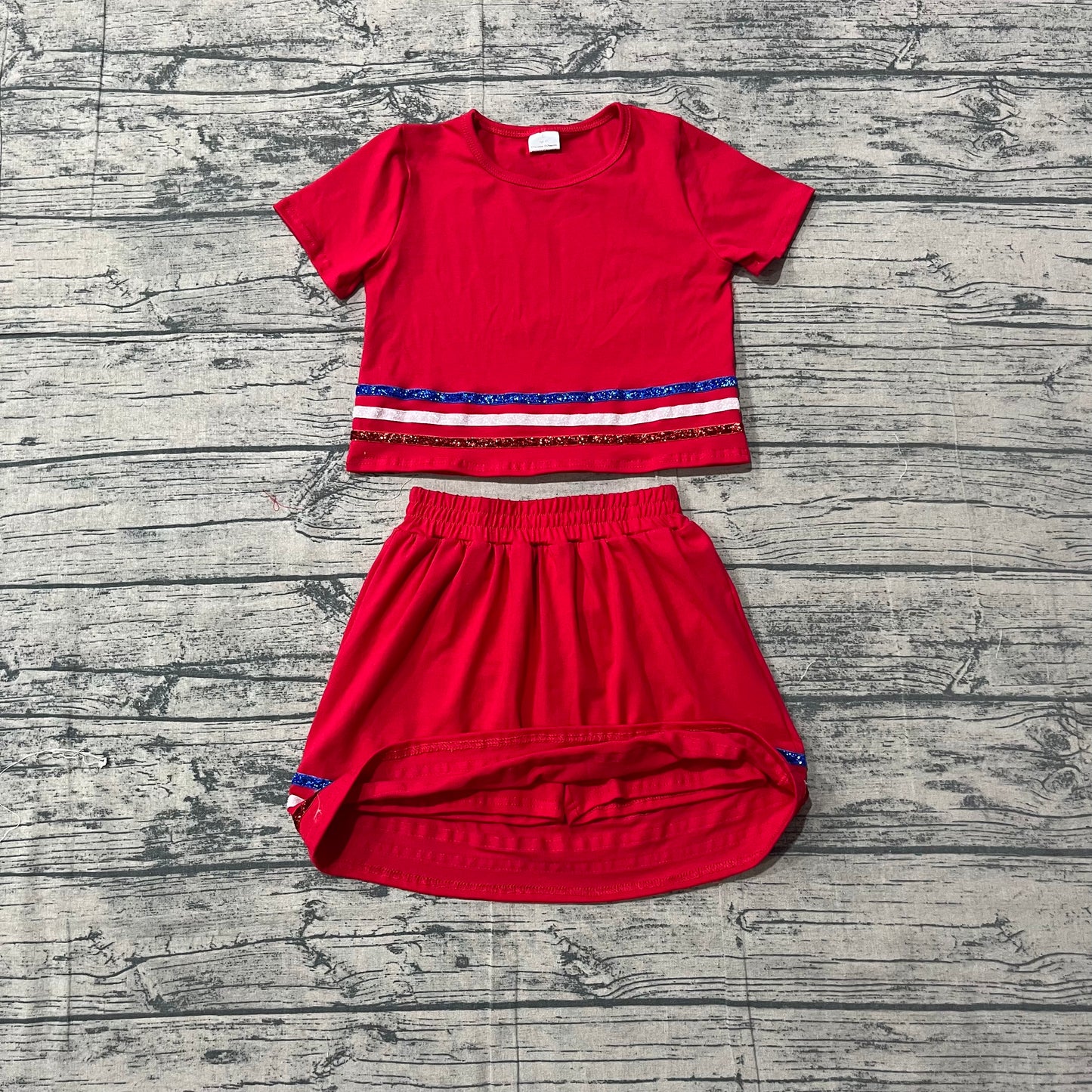 Red top matching shorts girls summer outfit preorder