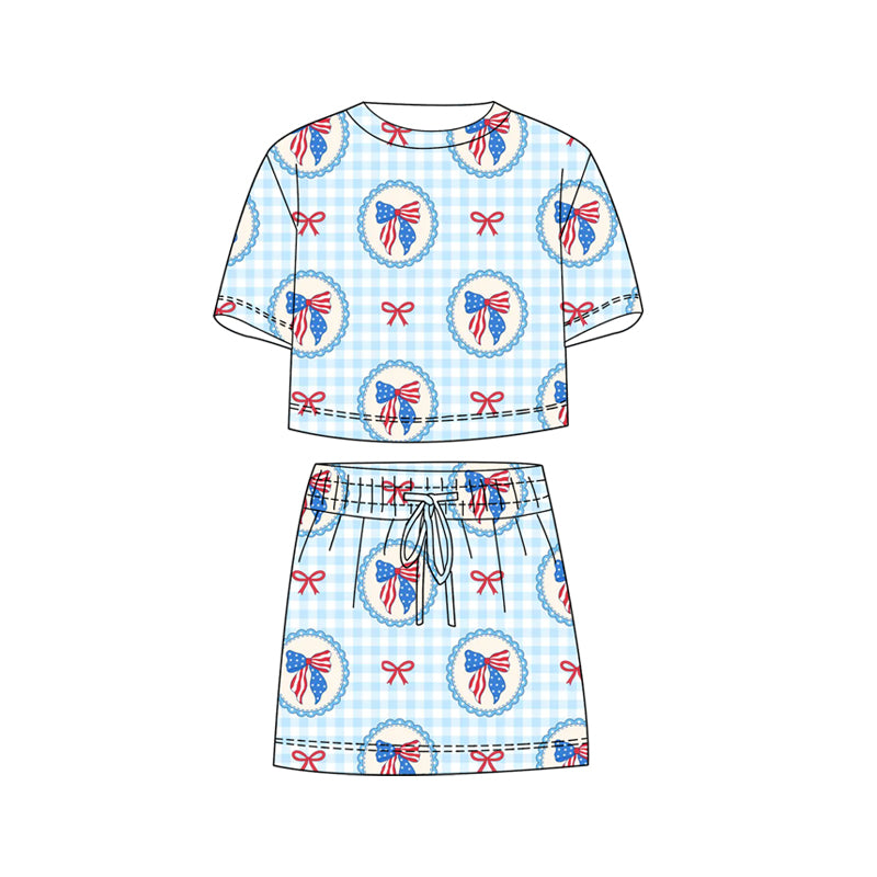July 4th America flag top matching skirts girls summer outfit preorder