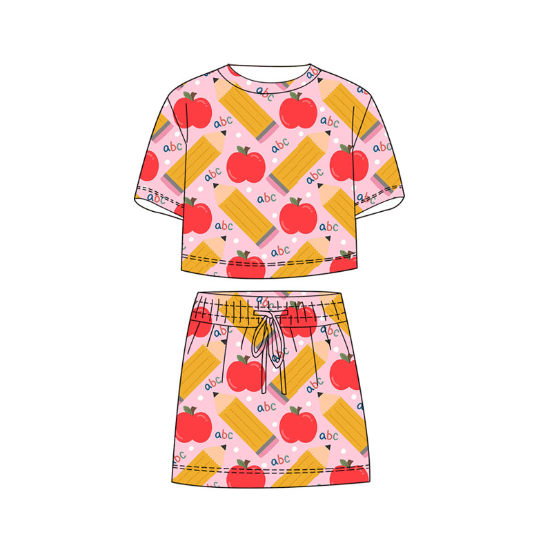 Back to school apple top matching skirts girls summer outfit preorder