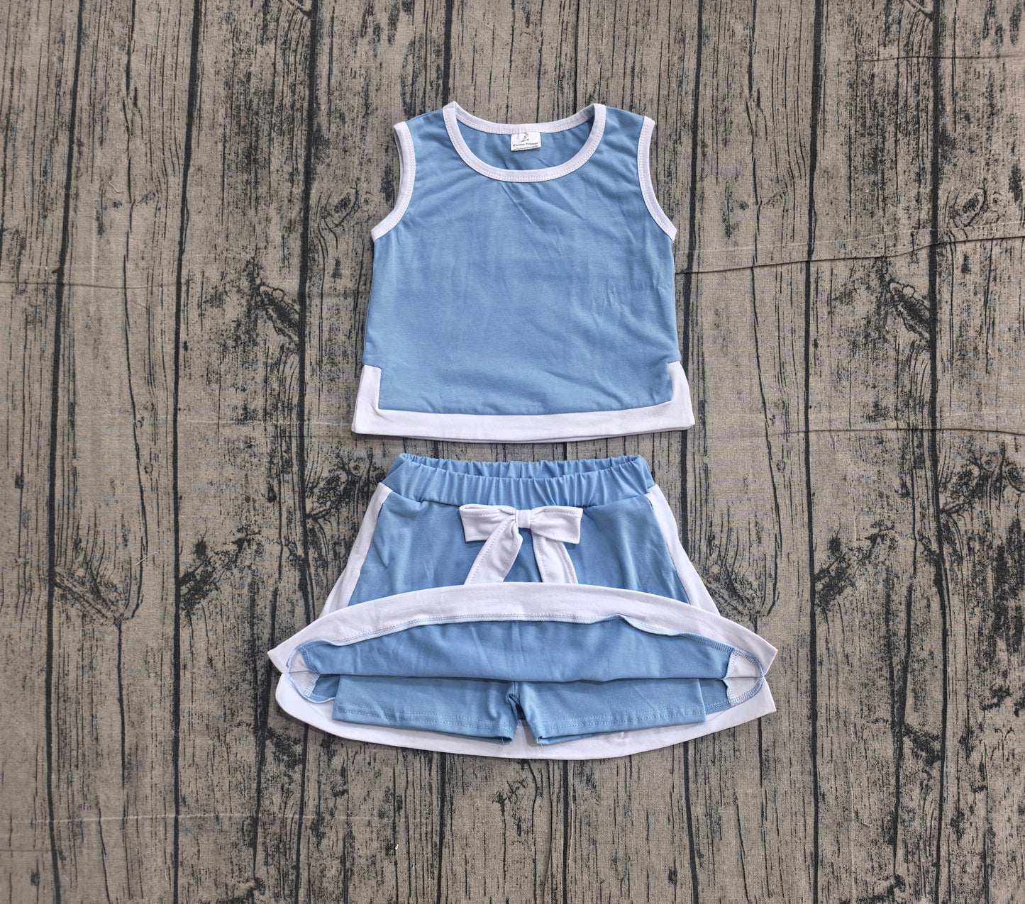 Blue tank top matching shorts girl summer outfit preorder