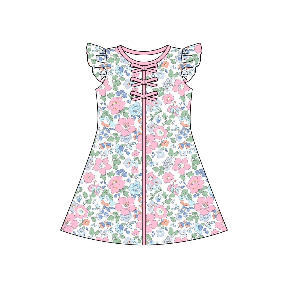 Pink blue flowers girls summer dress preorder