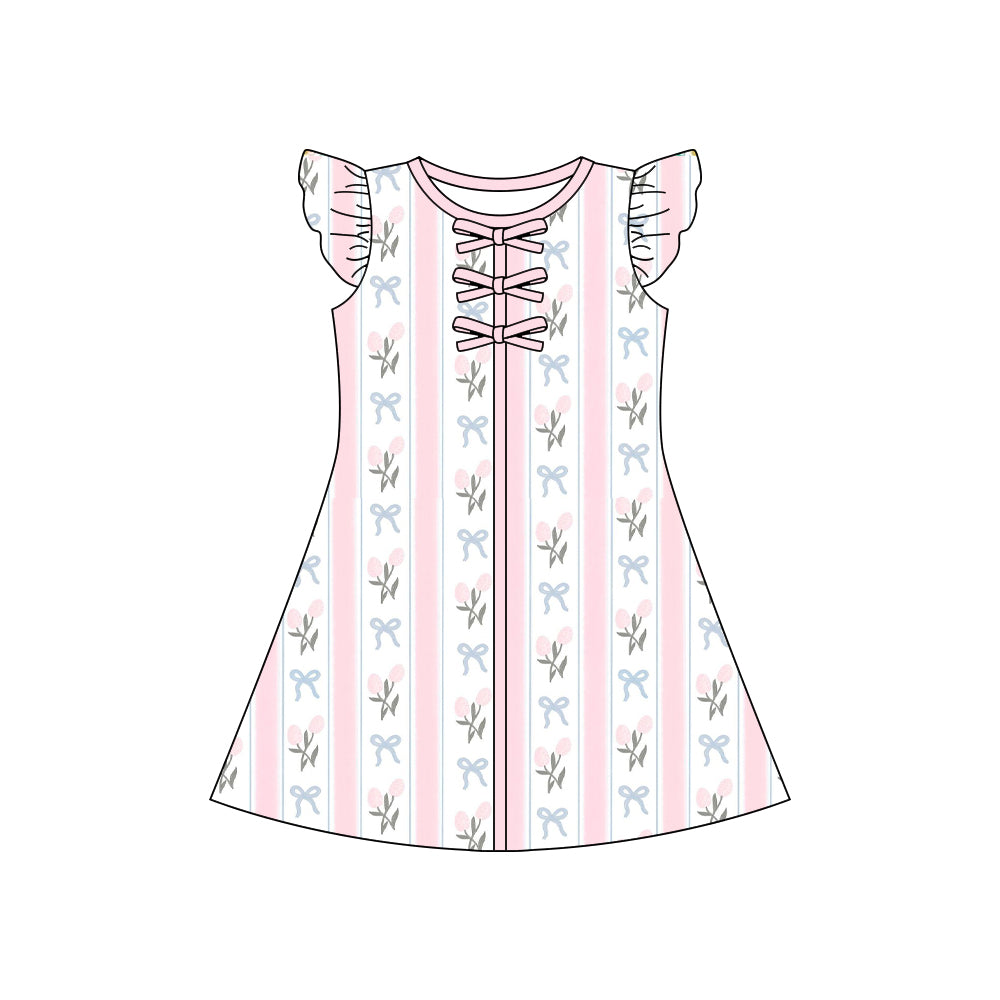 Blue bow flowers girls summer dress preorder