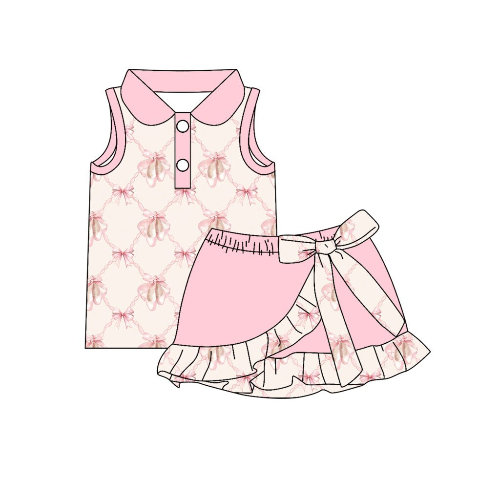 Pink bow top matching skorts girl summer outfit preorder