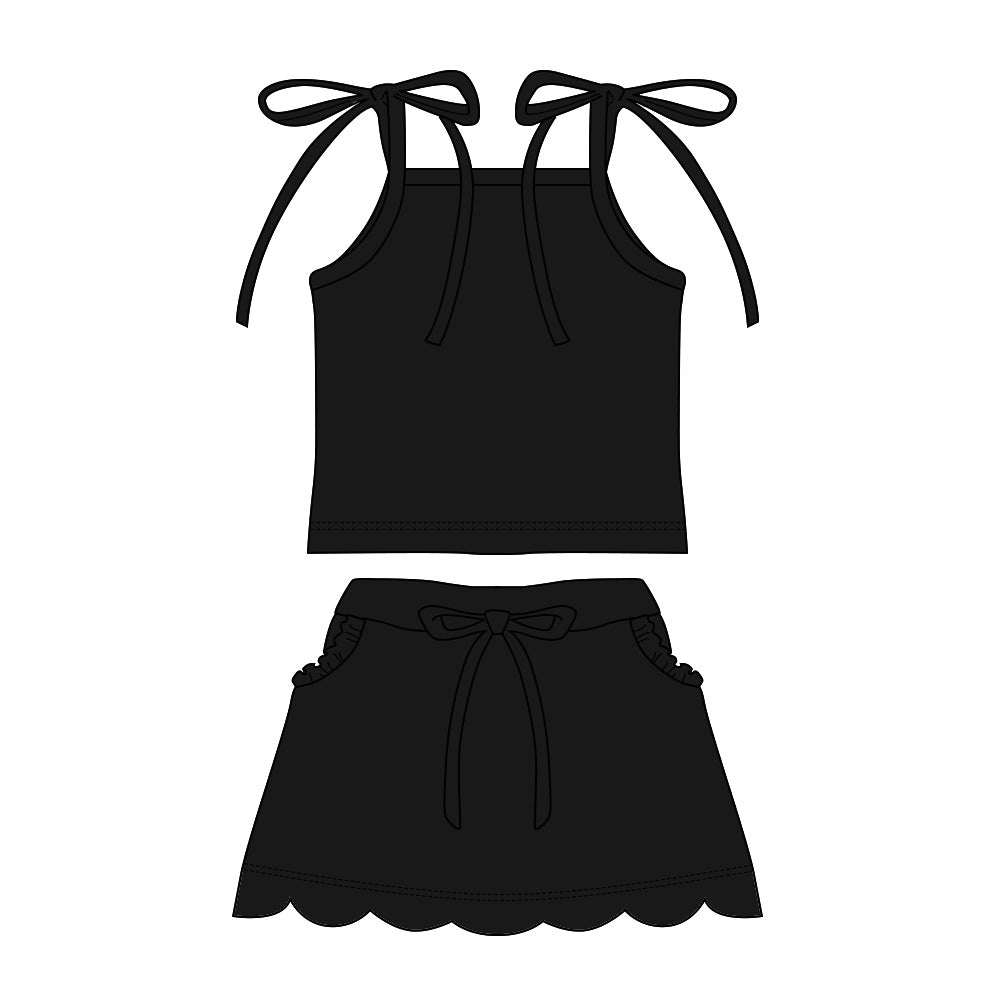 Black solid cotton top matching shorts girls summer outfit preorder