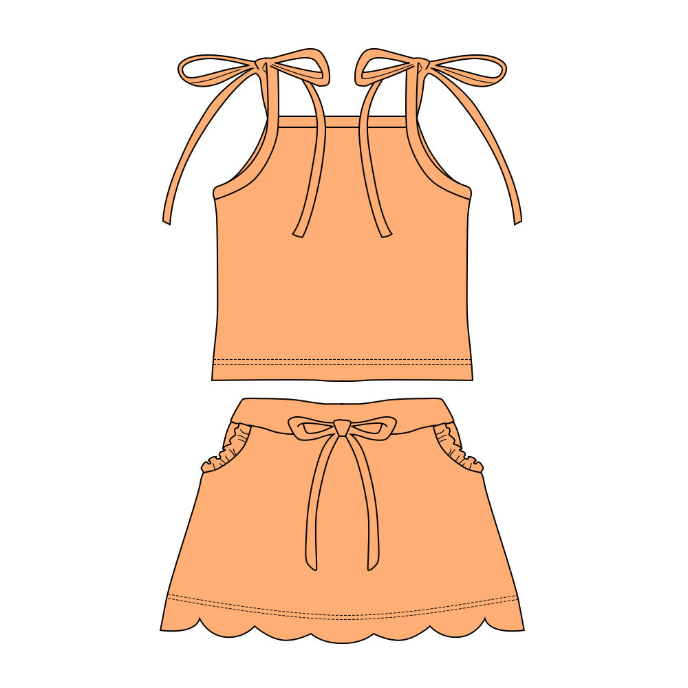 Orange solid cotton top matching shorts girls summer outfit preorder
